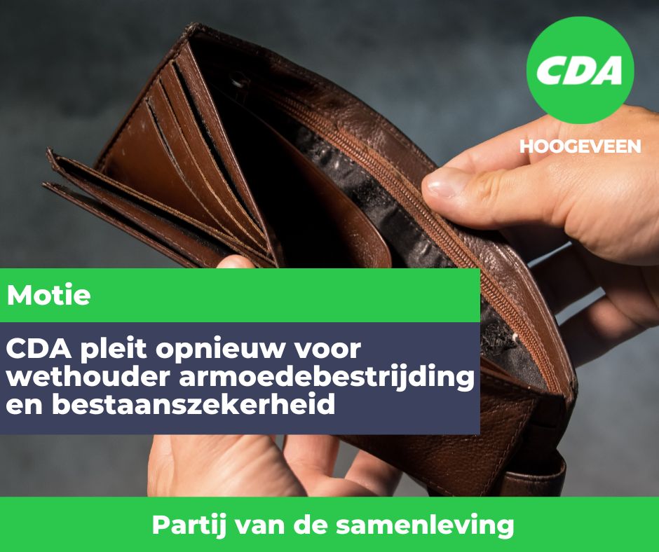 Tijdens de raadsvergadering van donderdag 16 juni zal CDA Hoogeveen bij monde van Femke Koekoek <a href="/femkevandekolk/">Femke Koekoek 🍃</a> opnieuw pleiten voor een aparte wethouder armoedebestrijding en bestaanszekerheid.

Meer lezen: 
tinyurl.com/yvx8fcd6