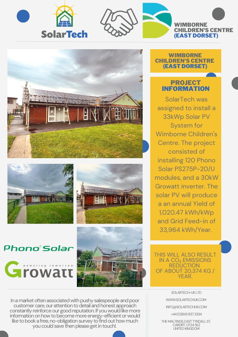 SOLARTECH-UK (@solartechuk) on Twitter photo SolarTech was assigned to install a 33kWp Solar PV System for Wimborne Children's Centre.
#solar #solarproducts #solarpower #solarpanel #solarpowered #renusol #solarelectrical #casestudy #portofolio #renewableenergy #energyefficiency #carbonreduction <a href="/growatt/">Petre András</a> <a href="/photonsolar/">Photon Electric Solar Energy</a> SolarTech was assigned to install a 33kWp Solar PV System for Wimborne Children's Centre.
#solar #solarproducts #solarpower #solarpanel #solarpowered #renusol #solarelectrical #casestudy #portofolio #renewableenergy #energyefficiency #carbonreduction <a href="/growatt/">Petre András</a> <a href="/photonsolar/">Photon Electric Solar Energy</a>