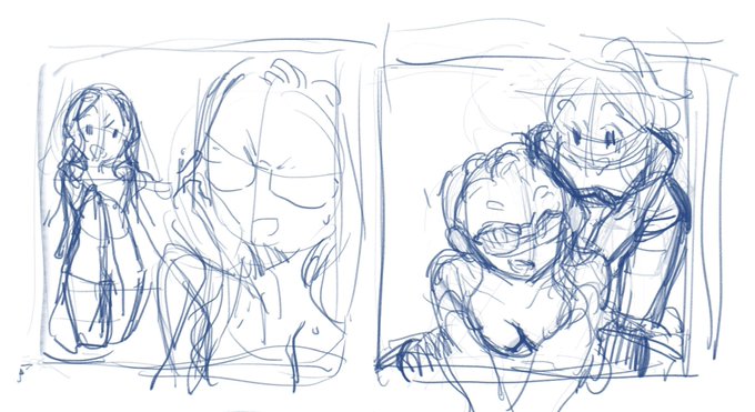 FANBOX用にこの前のトレーニングでこメガネちゃんとちびっこちゃんのちょっとえっちな風景上げたいけど、まだ描けてない( ˘ω˘ )(人様の子は無理なので、主にちびっこちゃんがチラリ担当) 