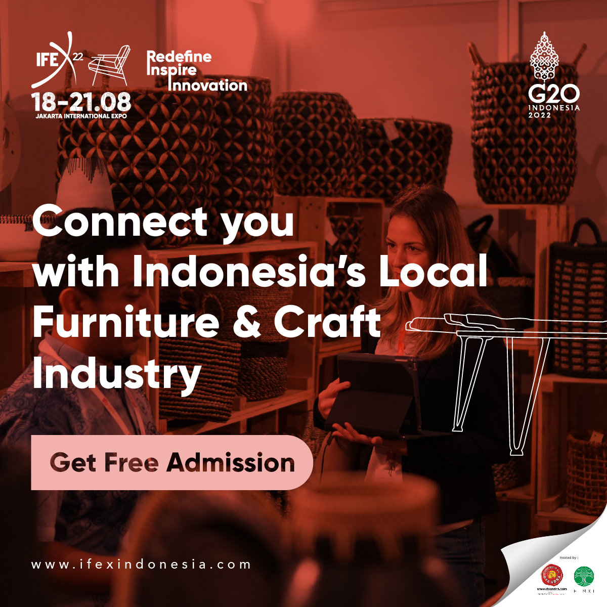IndonesiaPenang's tweet photo. Indonesia International Furniture Expo 2022 (IFEX) will be held from 18 - 21 August 2022 at Jakarta International Expo (JIEXPO). This event will be part of the G20 Presidency Agenda of Indonesia. (1/3)
#IniDiplomasi #IFEX #IFEXID #IFEX2022 #G20 #RintisKemajuan #KJRIPenang https://t.co/eMUbmfN1wr