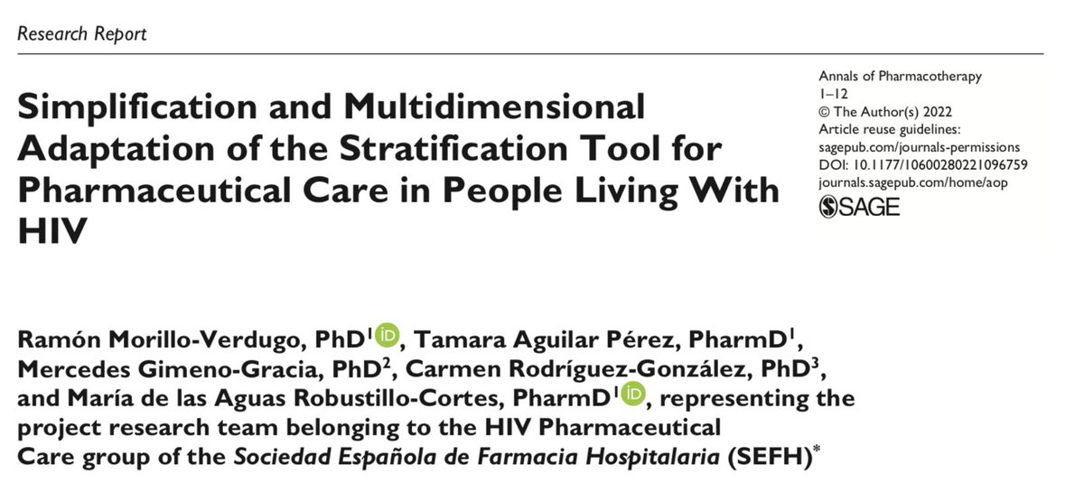 morilloverdugo's tweet photo. Muy contento y orgulloso de comunicar que ya esta publicado y disponible #onlinefirst en annals of pharmacotherapy la nueva versión del modelo de estratificación de atención farmacéutica al paciente #HIV de @GrupoAF_VIH_SEF @sefh_  https://t.co/TGTax9Hpc3 👇 https://t.co/OCkhoLlxc6