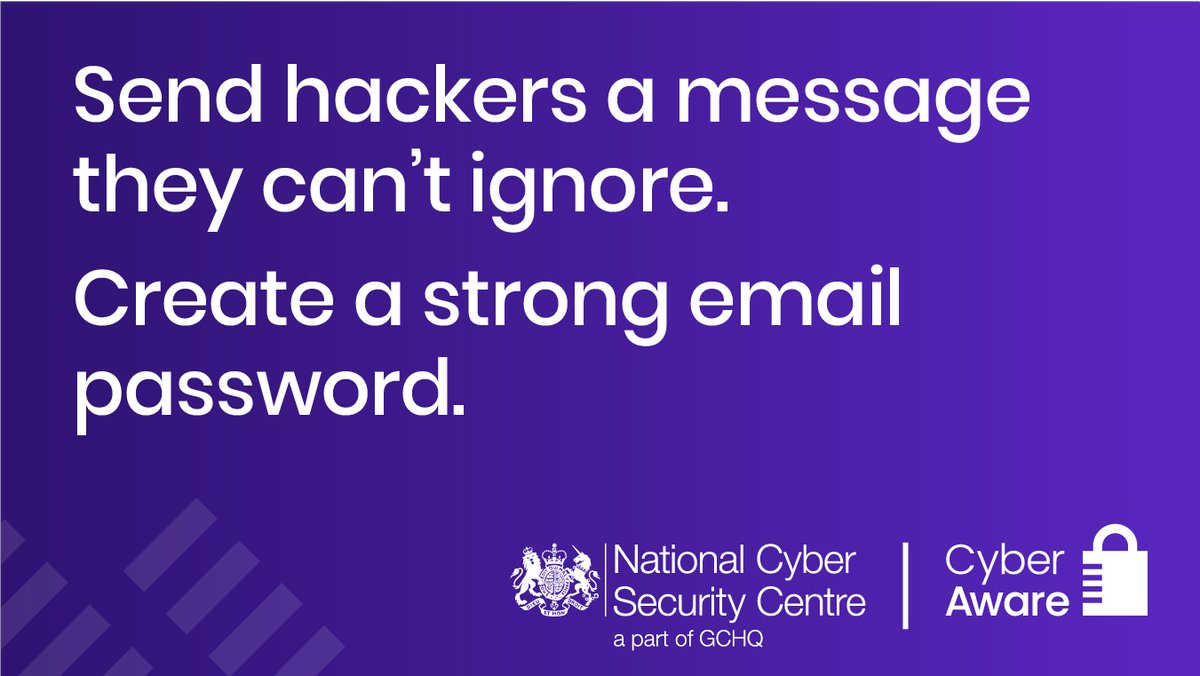 GCHQ (@gchq) on Twitter photo Your email password should be strong and different to all your other passwords which will make it harder to crack or guess.
You should also protect other accounts, such as banking or social media.
For help and advice from <a href="/NCSC/">NCSC UK</a>'s <a href="/cyberawaregov/">Cyber Aware</a> visit ⬇️ ncsc.gov.uk/cyberaware/hom… Your email password should be strong and different to all your other passwords which will make it harder to crack or guess.
You should also protect other accounts, such as banking or social media.
For help and advice from <a href="/NCSC/">NCSC UK</a>'s <a href="/cyberawaregov/">Cyber Aware</a> visit ⬇️ ncsc.gov.uk/cyberaware/hom…