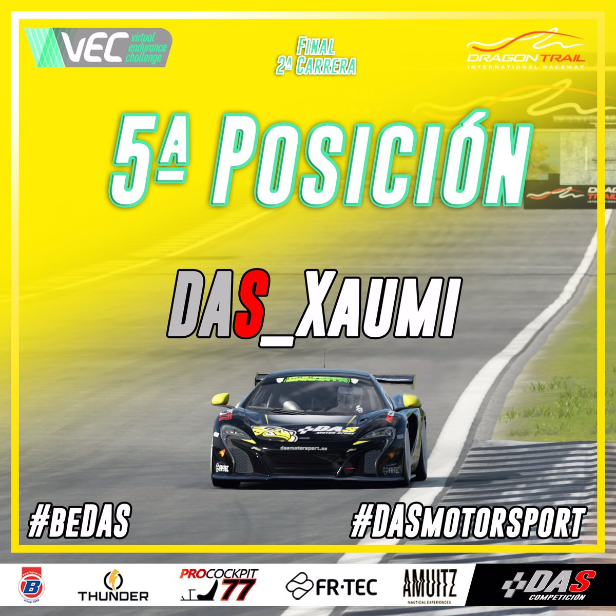 😱¡Como está el patio!😱

🤩Una P5 que sabe a auténtica gloria

🔝Xaumi logra un TOP 5 en la #VEC de <a href="/AGarnata/">Alejandro Garnata</a> 

👊Seguimos corriendo al más alto nivel en una de las mejores competiciones del mundo 😍

#beDAS

#DAScompeticion