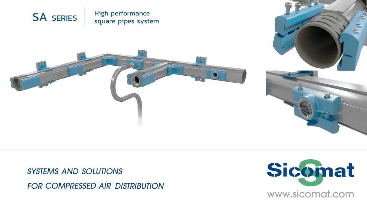 SicomatSrl's tweet photo. 𝗦𝗶𝗰𝗼𝗔𝗶𝗿 𝗟𝗶𝗻𝗲 - 𝗦𝗔 𝗦𝗲𝗿𝗶𝗲𝘀
High performance square pipes system
The SA Series represents the ideal solution for the realisation of small and large compressed air distribution lines. 

Visit https://t.co/XuQmDaFmqC

#sicomat #compressedair #ariacompressa https://t.co/xPrwt1DdNy
