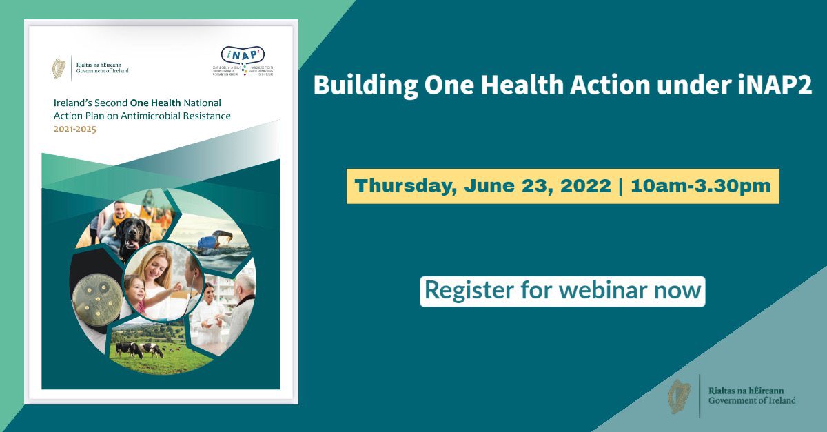 Have you signed up to our joint Building #OneHealth Action under Ireland’s second One Health National Action Plan on #AntimicrobialResistance 2021-2025 conference with <a href="/roinnslainte/">Department of Health</a>, and supported by <a href="/EPAIreland/">EPA Ireland</a> yet?

💻Tune in Thursday, June 23
➡️Sign up: register.gotowebinar.com/register/90098…
