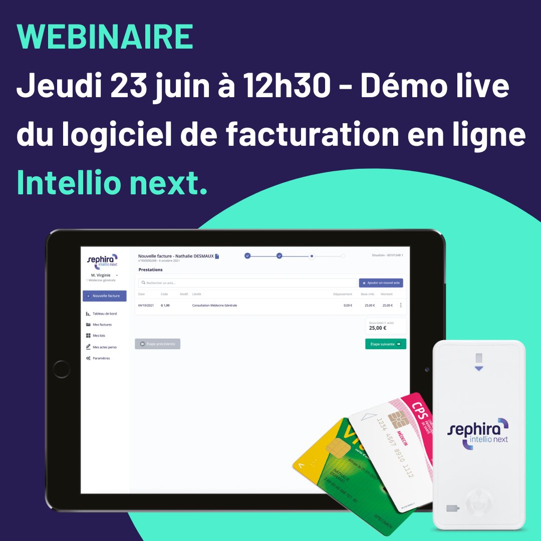 Ça va intéresser les #médecin ! Webinaire jeudi 23 juin à 12h30 : démo live de notre logiciel Intellio next, agréé Addendum 8 et Appli Carte Vitale ! S'inscrire, c'est ici : bit.ly/3zGuuzK

#AppliCarteVitale #esanté #SégurNumérique #télétransmission  #hcsmeufr