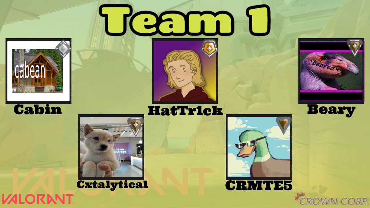 RVM3_ttv's tweet photo. ANNOUNCING TEAM ONE of the Second VALORANT Tournament hosted by Crown Corp. Discord. Watch the event JUNE 25th to see which team wins. https://t.co/pewtCz6dWs