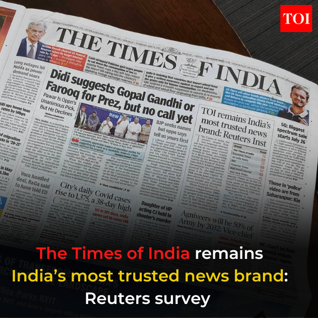 timesofindia's tweet photo. #TOI remains India’s most trusted news brand: Reuters Inst 

It had topped the list last year, too, with a trust score of 74 – the 2022 survey gives it an even higher 75.

https://t.co/TIsDV8CWMW

#TimesOfIndia #MostTrustedBrands https://t.co/N17fTz792Y