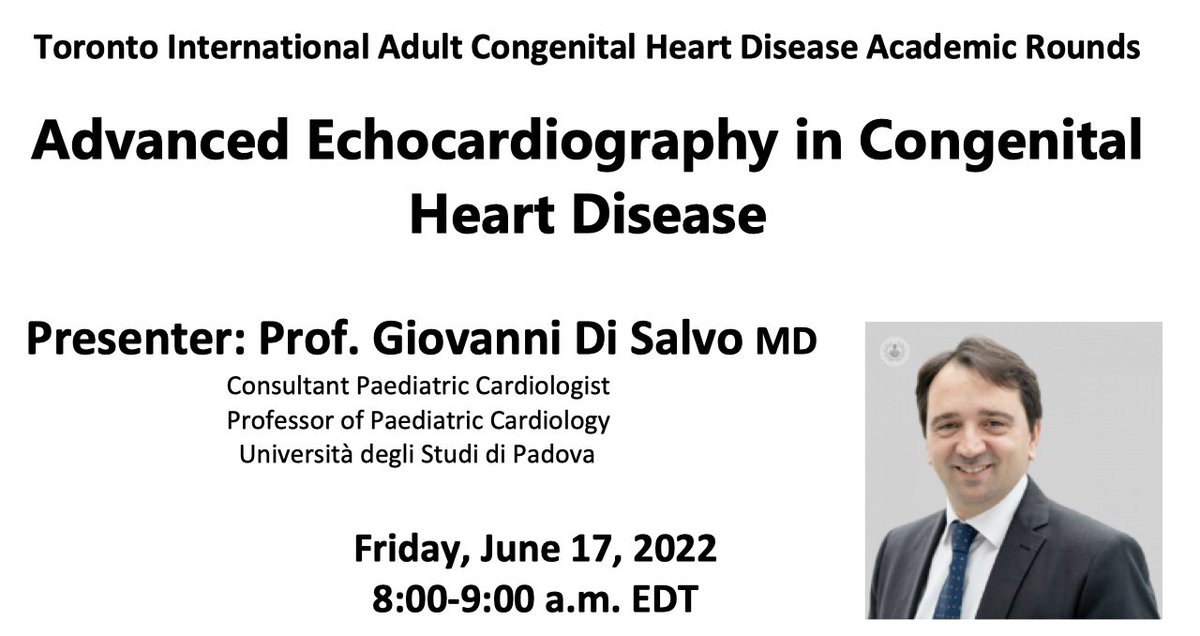Rafa Alonso (@ralogon) on Twitter photo This week in the Toronto International ACHD Rounds, Prof Giovanni Di Salvo will discuss the applications of Advanced Echocardiography in Congenital Heart Disease. Please join us at meet.goto.com/797536493
<a href="/TorontoACHD/">Toronto ACHD Program</a> <a href="/PMunkCardiacCtr/">Peter Munk Cardiac Centre</a> <a href="/giodisal/">Giovanni Di Salvo</a>
#ACHD This week in the Toronto International ACHD Rounds, Prof Giovanni Di Salvo will discuss the applications of Advanced Echocardiography in Congenital Heart Disease. Please join us at meet.goto.com/797536493
<a href="/TorontoACHD/">Toronto ACHD Program</a> <a href="/PMunkCardiacCtr/">Peter Munk Cardiac Centre</a> <a href="/giodisal/">Giovanni Di Salvo</a>
#ACHD