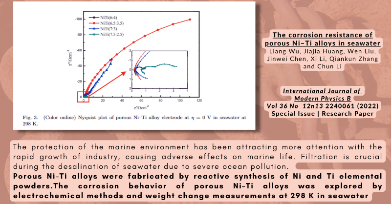 wspcphymaths's tweet photo. From the International Journal of Modern Physics B, article “The #corrosion resistance of porous Ni-Ti alloys in seawater” is free to read till the 31st of July! More at https://t.co/yiN2eW4LmG 

#ReactionSynthesis