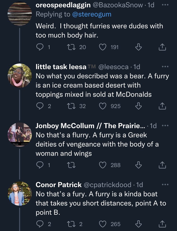 Eevachu's tweet photo. Broke: writing an article about furries in a way that is centred around the apparently *bemusing* concept that some furries do the S E X  (y’know… like a lot of adult humans do)

Bespoke: whatever the f🦆ck happened here in the replies https://t.co/hZmGh13Kgn