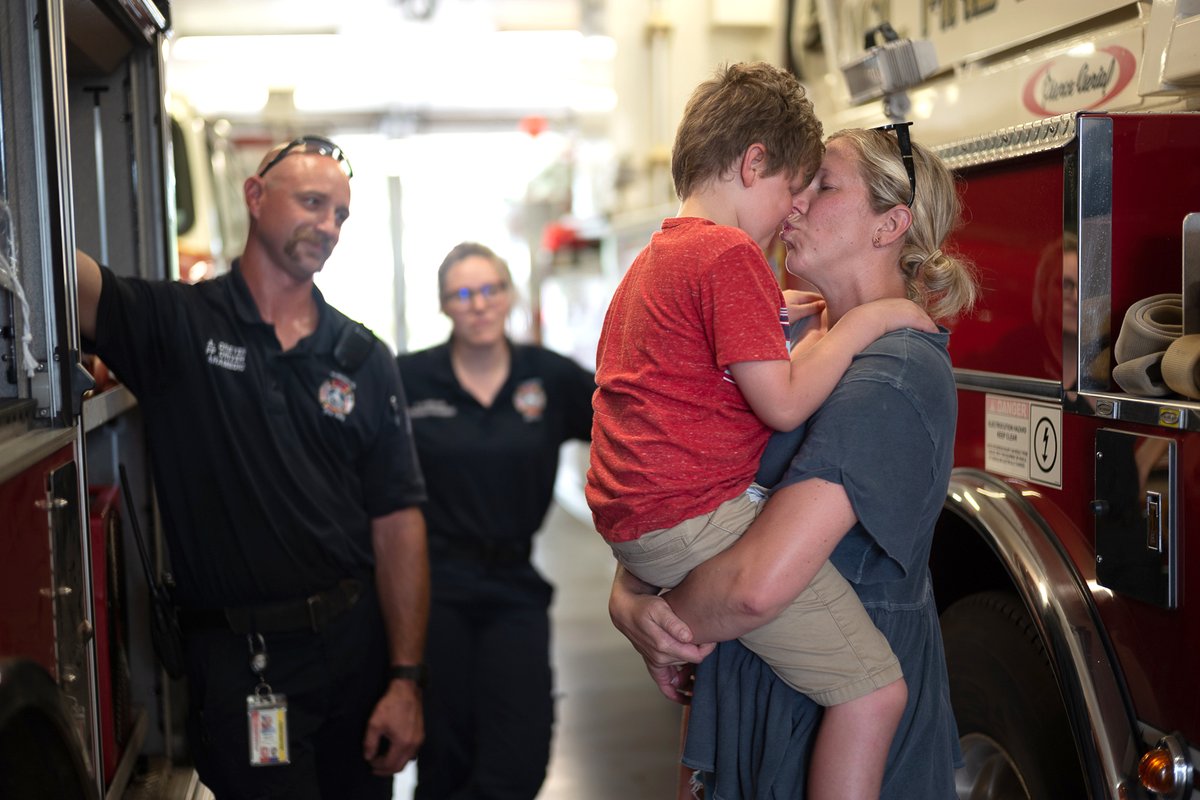 bradleywilson09's tweet photo. A feel good image from @ATPI Summer Workshop for Instructors Only #atpisw22 by Daniel vonLopez. Sam wondered away from his mom in Fredericksburg. The police/firefighters brought Sam in and showed him around until mom was located only minutes later. @Fredericksburg2 @fbgstandard https://t.co/L5EboiwSDf
