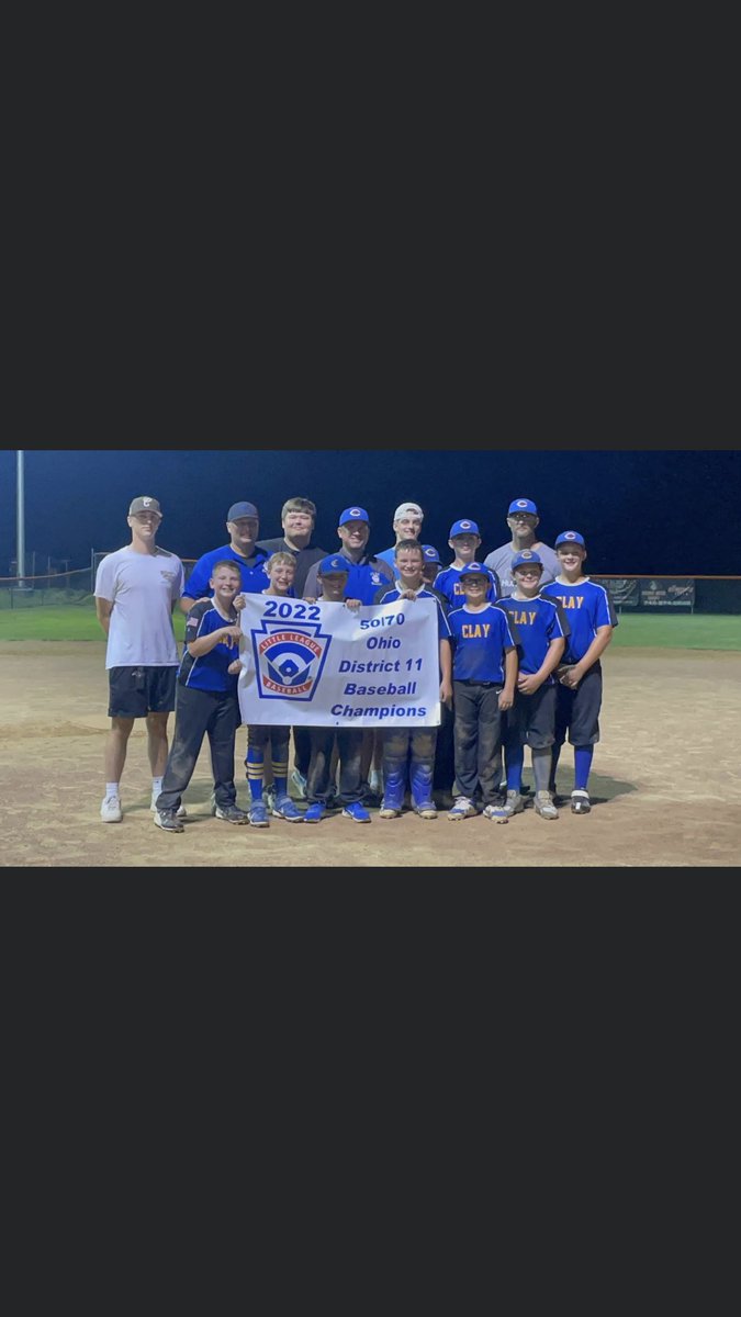 Congratulations to the Clay 11 and 12 year old boys for winning the District 11 Intermediate (50/70) Tournament this evening at Wheelersburg!