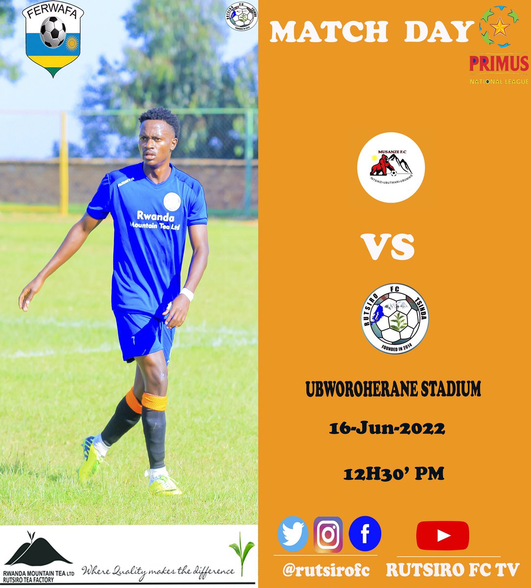 rutsirofc's tweet photo. ๐ โซ๏ธ๐ MATCH DAY ๐ โซ๏ธ๐
MUSANZE FC vs RUTSIRO FC
โฐ12H30โ
๐16/06/2022
๐ UBWOROHERANE Stadium
#MUSRUT
#RutsiroFcTSINDA https://t.co/DHhONb6ojG