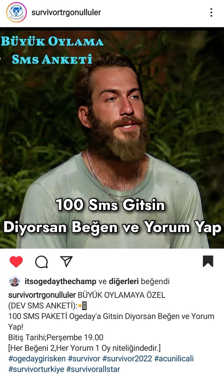 ogfcanket's tweet photo. Instagram @/survivortrgonulluler sayfasının başlattığı 100 smslik anket başladı.Gönderiyi beğenip mümkün olduğunca yorum yapmalıyız.
#ogfc #OgedayGirişken #OgedayYaz1890aGönder https://t.co/OkwIJqN2Tq