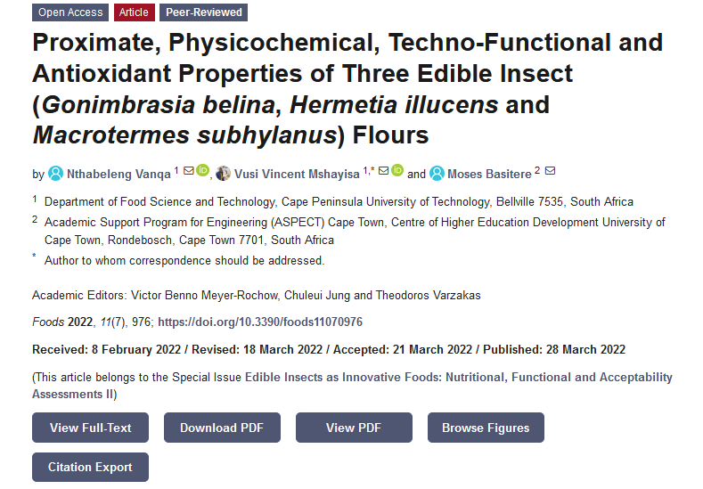 Foods_MDPI's tweet photo. #mdpifoods
Read the paper by Vusi Vincent Mshayisa et al

"#Proximate, #Physicochemical, Techno-Functional and #Antioxidant Properties of Three #Edible_Insect (Gonimbrasia belina, Hermetia illucens and Macrotermes subhylanus) Flours"

Details at https://t.co/S5IBb5Ee6L https://t.co/pXohClDsbi