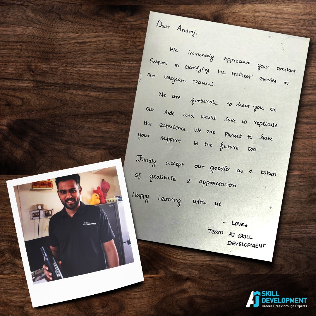 AshokAJ_'s tweet image. #ajskilldevelopment  is proud to honor our alumni Mr. Arul Raj with our goodies for promptly addressing the technical queries and helping our fellow trainees in our Telegram groups. Keep the good work Arul!!

@AJSkillDev

#SalesforceTraining #RealtimeProjectsTraining