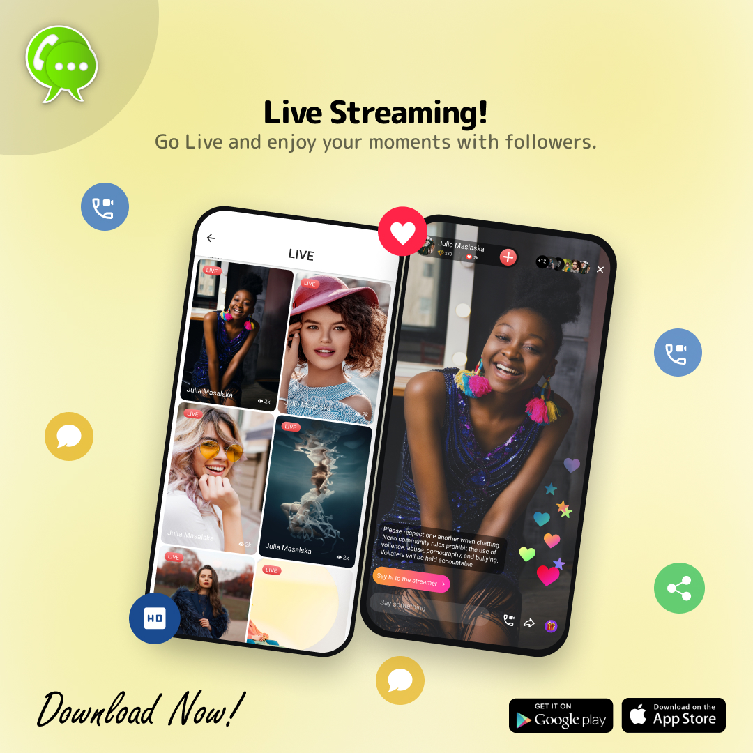 neeopal's tweet image. Neeo Live Streaming ! Go live and enjoy your moments with followers.

 #neeo #neeopal #apps #messenger #calls #videocalls #audiocalls  #translator #nearby #social #communication #meet_nearby #meetnearbypeople #livestreaming #livestreamingapps