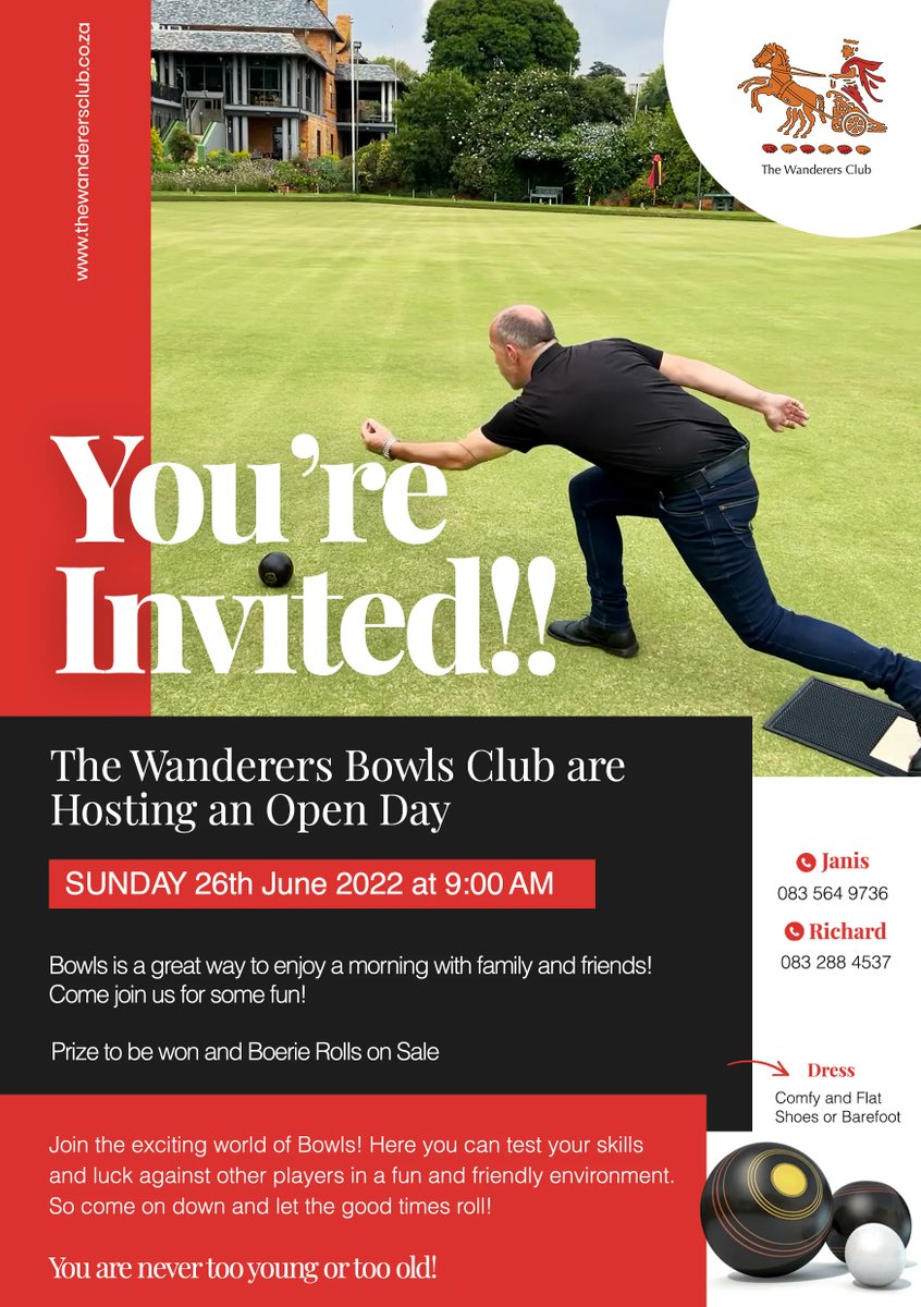 You're invited to join us at our Bowls open day on Sunday, 26th June at 09h00!
Learn more here:
buff.ly/3GnAAq1
