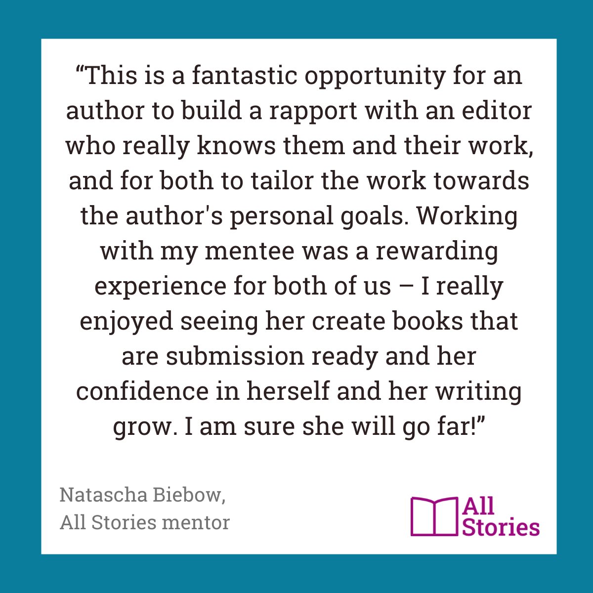 AllStoriesWrite's tweet photo. “This is a fantastic opportunity for an author to build a rapport with an editor who really knows them and their work, and for both to tailor the work towards the author's personal goals.” Natascha Biebow, #AllStories mentor

Apply here! https://t.co/CIraWGTkRv

#allstoriesmatter https://t.co/2psrhJjpbH