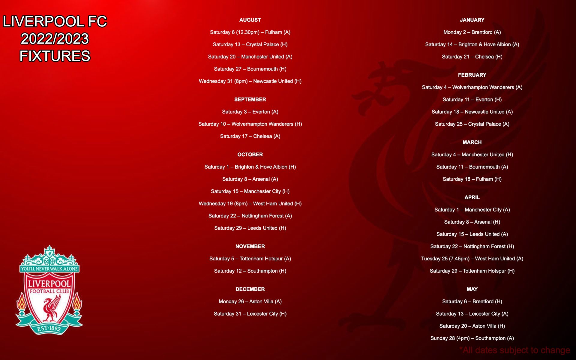 Fixtures Calendar