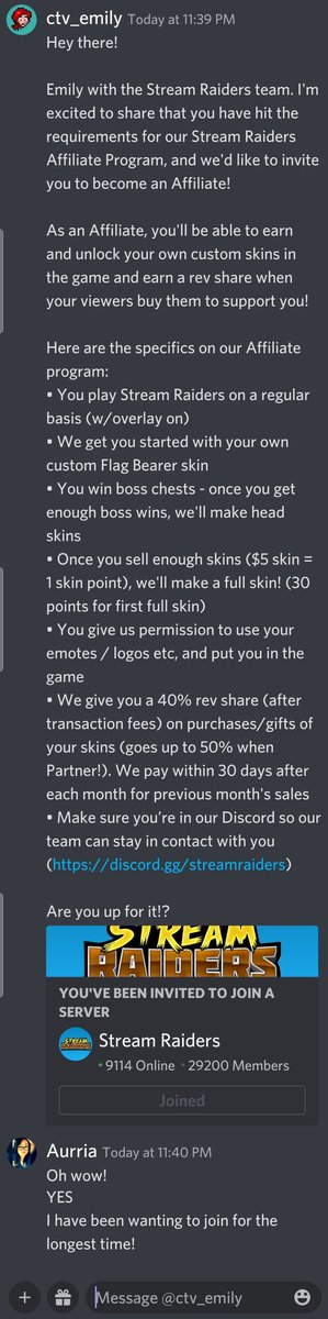 Aurria21's tweet image. GREAT NEWS CREW!! WE DID IT! WE MADE STREAM RAIDERS AFFILIATE!! 😍😭💜

Oh I am so excited! I just recently came back to streaming regularly &amp;amp; ya'll helped just by hanging out! Thank you! Thank you! Thank you! I am forever grateful &amp;amp; could not have done this without ya'll! 😄🙏💜