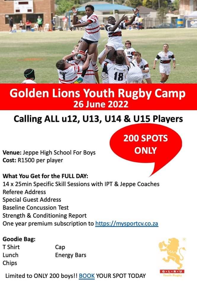JohannJoubert's tweet photo. Golden Lions Youth Rugby decided to extend this opportunity to Under 11 and Under 16 too.

Please enroll via the link below:

https://t.co/bcdIvvZwLk https://t.co/JqM4G64k3X