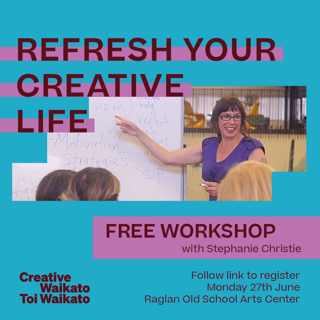 “Refresh your creative life” is a free creative support workshop we're running Monday 27th June at @raglanoldschool from 1-3 pm. Our facilitator, Stephanie Christie, will share tips and techniques to make creative life easier. Register now bit.ly/3Lxq7ZP