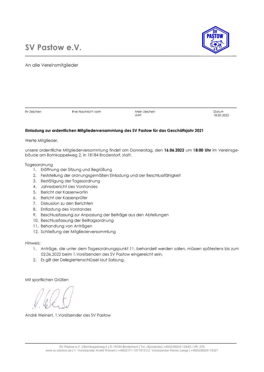 Mitgliederversammlung! Ja heute um 18:00 Uhr im Club-Raum am Bornkoppelweg. Herzlich Willkommen.