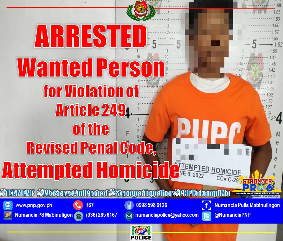 NumanciaPolice's tweet photo. ARRESTED Wanted Person for Violation of ATTEMPTED HOMICIDE https://t.co/bMaSYrTp5r