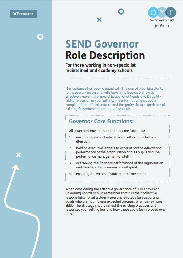 Not sure what the SEND Governor should be adding to your school? Our Governor role description resource is a great tool for both school leaders and SEND Governors to ensure that learners with SEND are supported: bit.ly/3MuIxe9