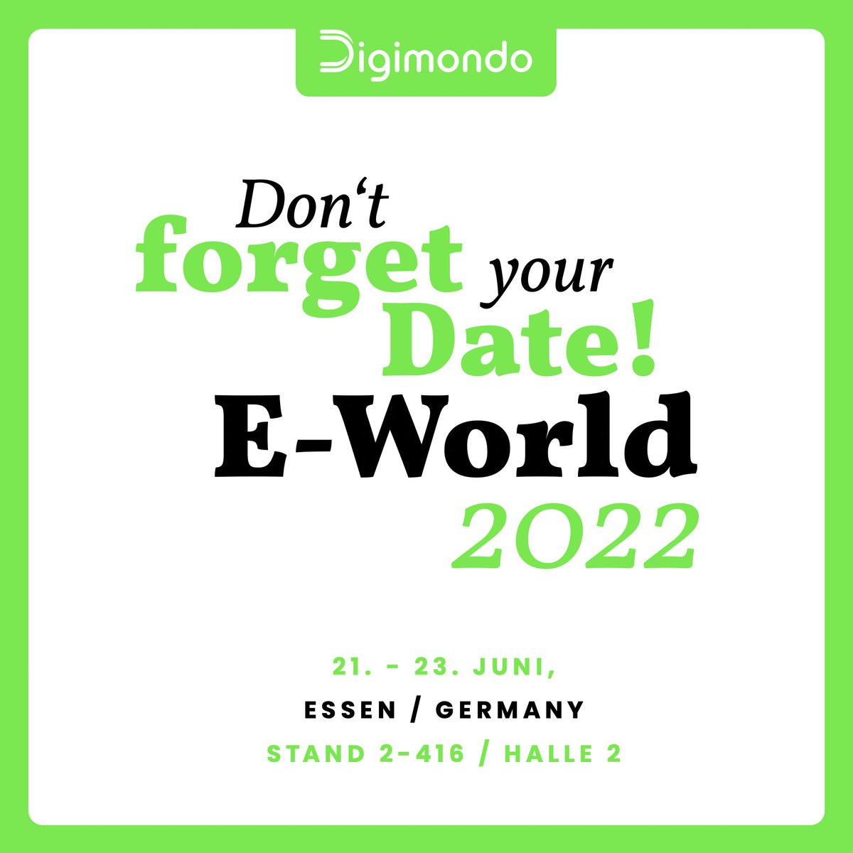 digimondogmbh's tweet image. Nur noch 5 Tage bis wir euch endlich auf der #EWorld2022 unsere neue, maßgeschneiderte #IoT-Plattform vorstellen können. Stand 2-416 in Halle 2. Wunschtermin mit unseren Spezialisten: bit.ly/3xhGIMd
Wir freuen uns auf euch! #EnjoyYourBusiness #Digitalisierung