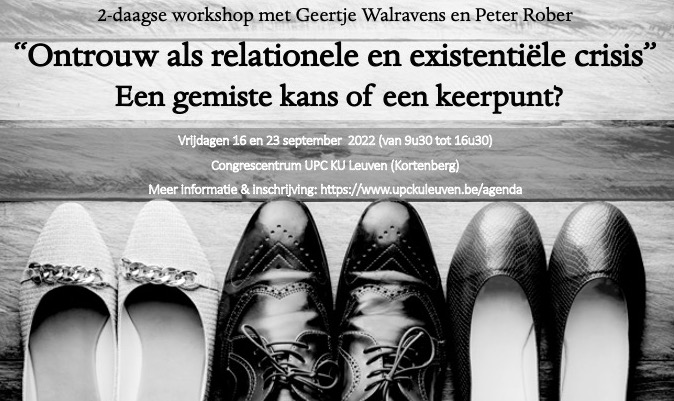 Een 2 daagse workshop over het therapeutisch werken met ontrouw in romantische relaties.  

Op 16 en 23 september in UPC KU Leuven (Kortenberg)

Meer informatie en inschrijving: upckuleuven.be/nl/agenda/ontr…