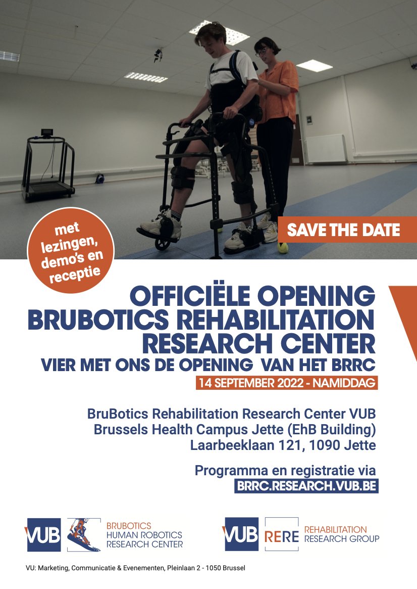 Op 14 september 2022 is het de officiële opening van het Brubotics Rehabilitation Research Center! Iedereen welkom! Registratie en programma binnenkort via brrc.research.vub.be <a href="/RERE_Research/">Rehabilition Research</a> <a href="/brubotics/">BruBotics VUB</a> <a href="/VUBrussel/">VUB</a> #rehabilitation #robotics #rehabtechnology