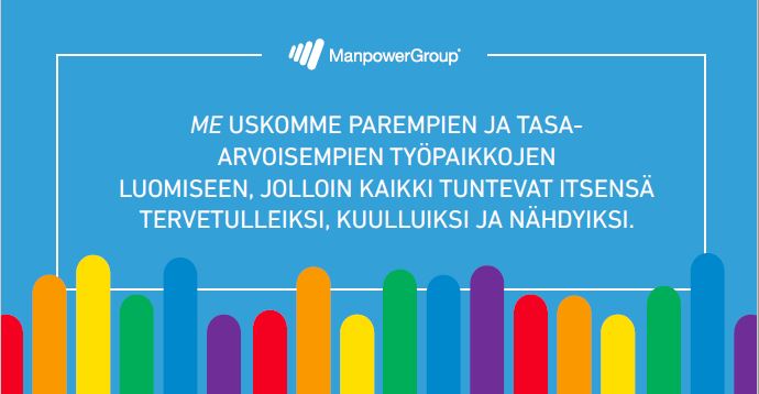 Be seen, be heard, be valued – be proudly you. Happy #PrideMonth. 🏳️‍🌈 
#pridemonth #pride #LGBTQ #inclusive #ManpowerGroupPride
10 vinkkiä inklusiiviseen työkulttuuriin löydät täältä 👉 hubs.ly/Q01dGjzB0
