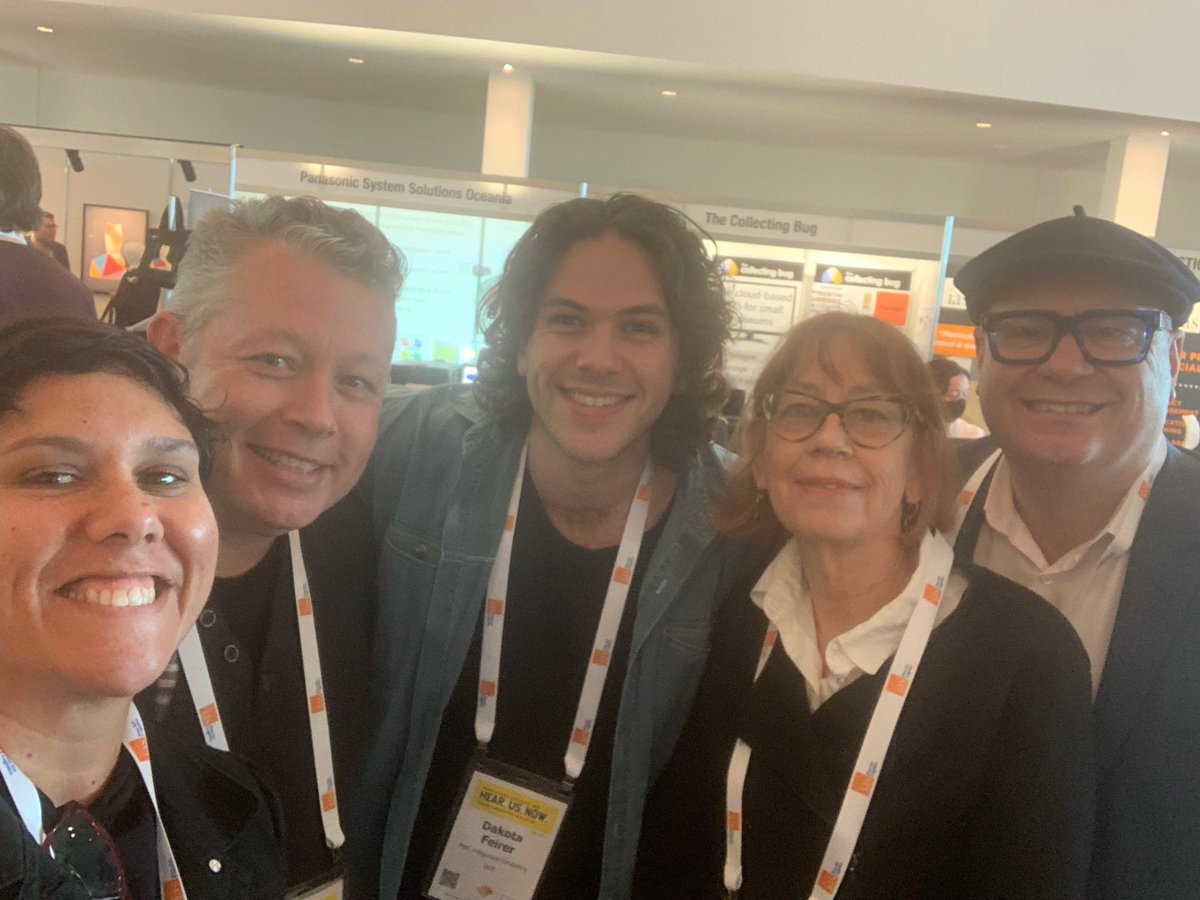 VickGwyn's tweet photo. On behalf of Jilda Andrews:

POWER IN NUMBERS: Aboriginal and Torres Strait Islander excellence captured in 1 #museumselfie at #AMaGA2022 

L to R: Jilda Andrews; Jason Lyons; Dakota Feirer; Gaye Sculthorpe &amp; Craig Ritchie https://t.co/AorObiAZyZ