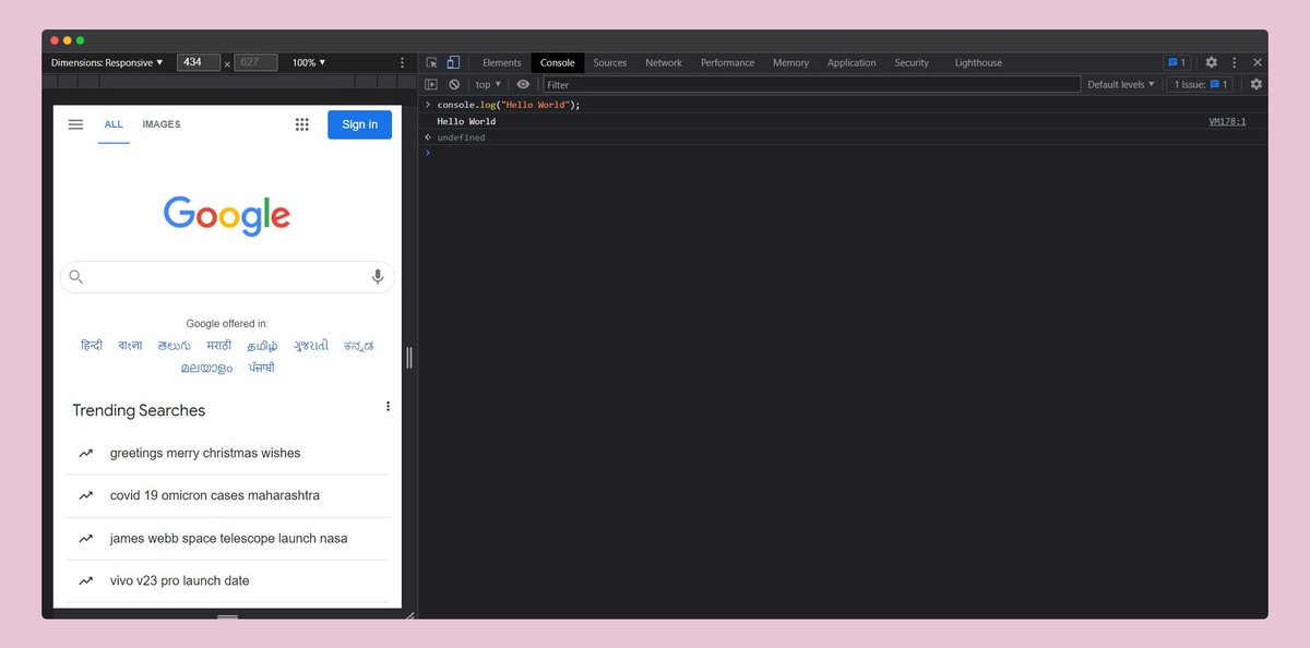 {2/28}→ Hello World in JavaScriptThe first step is to learn how to execute your code, JavaScript doesn't require any environment setup, You can just use your browser Developer Tools. Click right and select inspect, then go to the console.