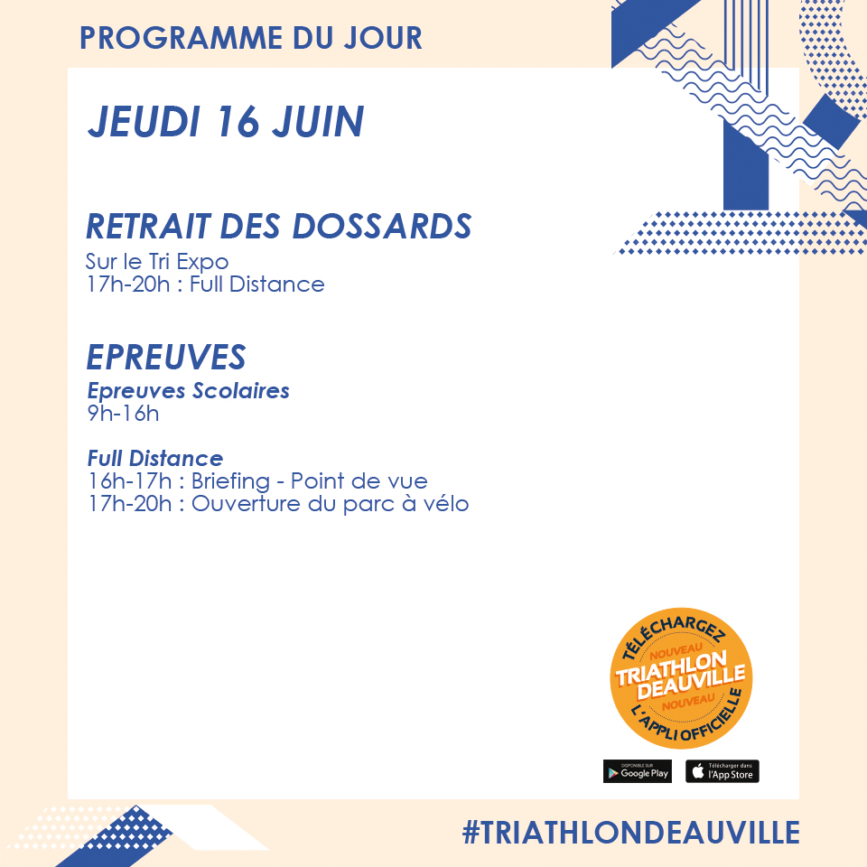 𝐏𝐑𝐎𝐆𝐑𝐀𝐌𝐌𝐄 𝐃𝐔 𝐉𝐎𝐔𝐑 🗓
C'est parti pour ce week-end de folie  🎉

Retrouvez le programme détaillé sur notre application 📱
#TRIATHLONDEAUVILLE