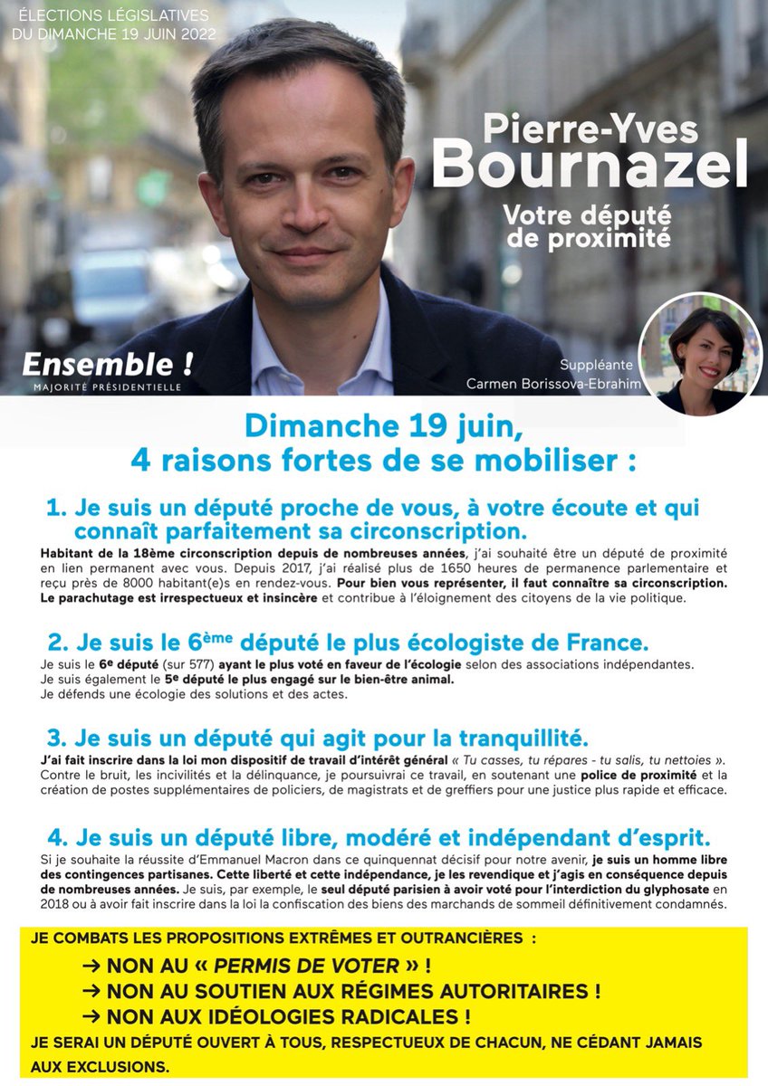 pybournazel's tweet photo. Je serai un député à votre écoute, ouvert à tous, respectueux de chacun et qui agit. Un député modéré, libre des contingences partisanes et des outrances. Avec ma constante fidélité. #Paris18 #Paris9 

#circo7518 | 4 raisons fortes de vous mobiliser ce dimanche 19 juin. ⤵️ https://t.co/HogihLS7HL