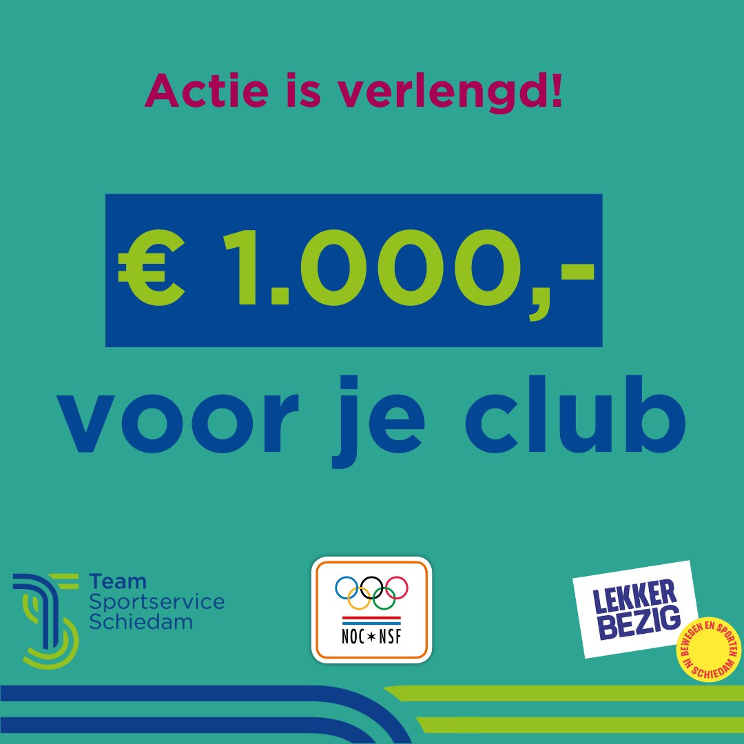 Inschrijving HEROPEND. Van 𝟭𝟲 𝗷𝘂𝗻𝗶 𝟮𝟬.𝟬𝟬 𝘁𝗼𝘁 𝟭𝟳 𝗷𝘂𝗻𝗶 𝟮𝟬.𝟬𝟬 𝘂𝘂𝗿 krijgen alle verenigingen de mogelijkheid zich in te schrijven voor de kans op € 1.000,-. Meer informatie is te vinden op nocnsf.nl/1000-euro-voor…