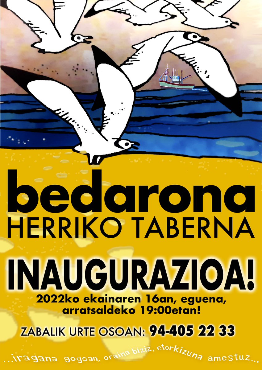 11barri's tweet photo. 📣Bedaronako herriko taberna zabalduko dute gaur. 

ℹ️#11barri -k horren informazioa jaso du kartelean.

@LeakoHitza @EakoUdala https://t.co/MYl7hwbEgo