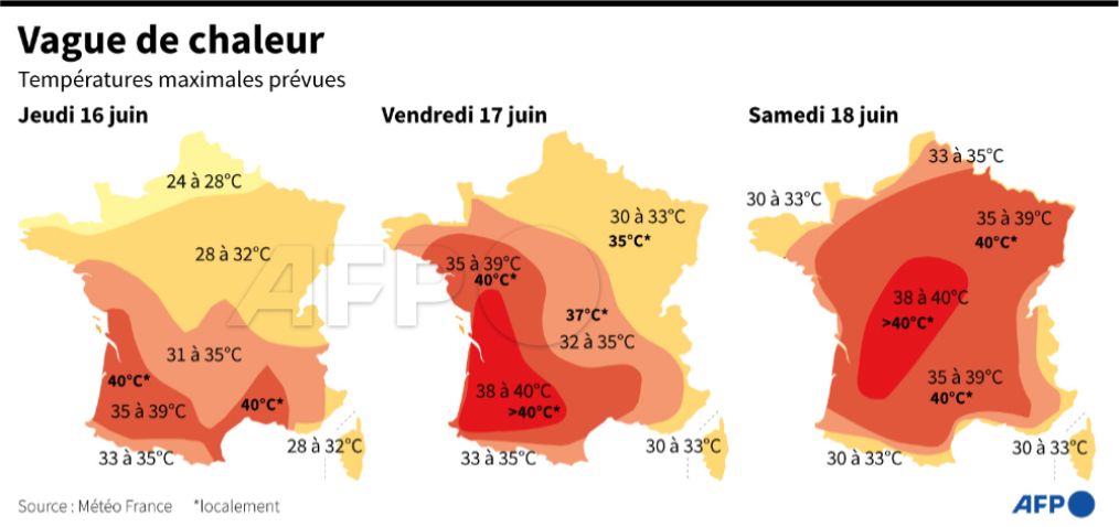 Températures prévues par Météo France pour la vague de chaleur qui ...