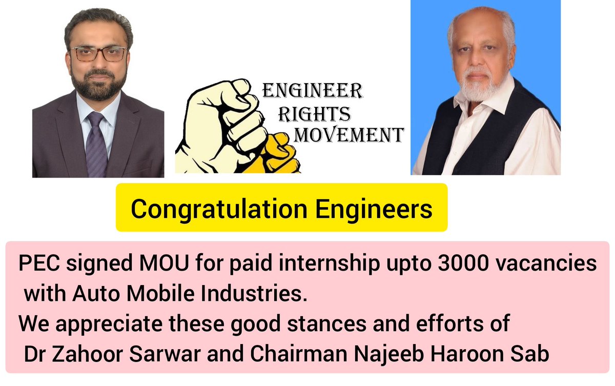 PEC &amp; PAAPAM signed MOU for Paid internship upto 3000 vacancies, soon PEC will approach to other industries to create internship for engineers.
We appreciate these good stances and efforts of Dr Zahoor Sarwar and Chairman Najeeb Haroon.