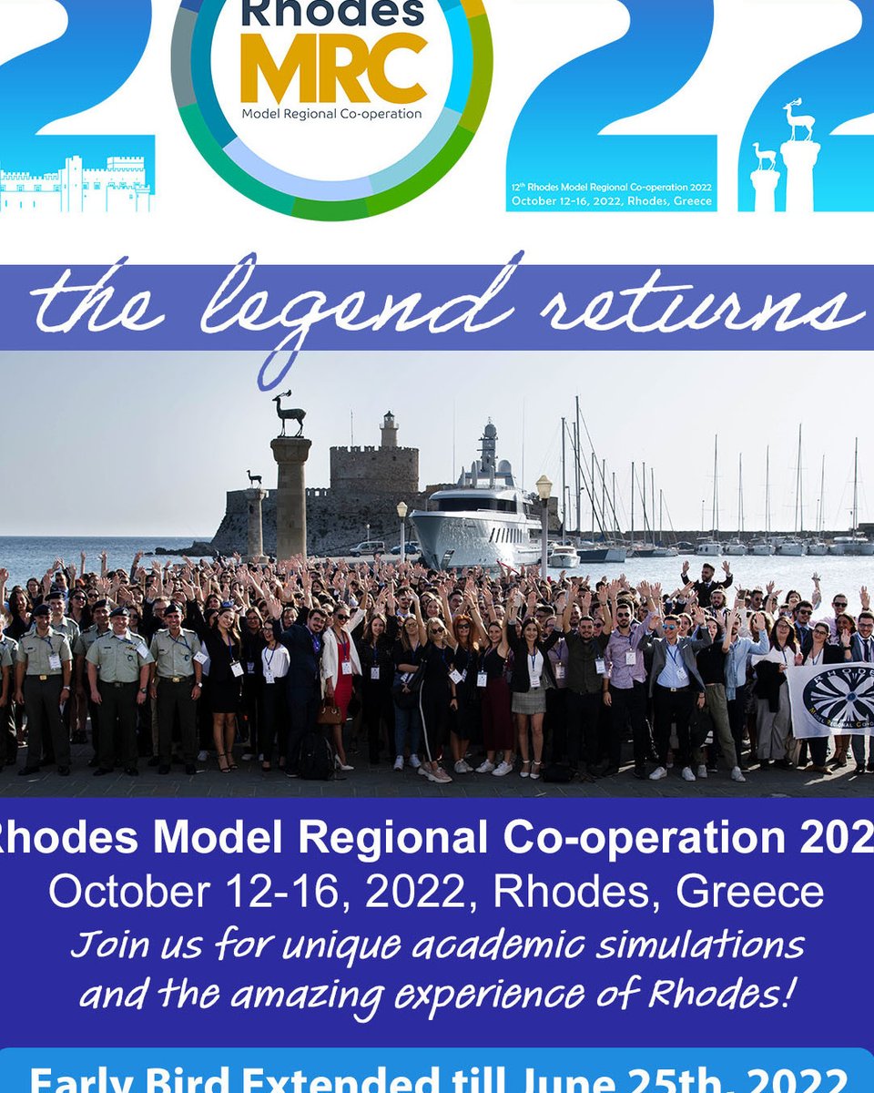 rhodesmrc's tweet photo. You asked, and we deliver! Early bird period is now extended till June 25, 2022 in order to facilitate both delegations and individual applicants!

Early bird fees payable till June 30, 2022.

Apply now at https://t.co/oVSoauQ7i7

#rhodesmrc #earlybird #applynow https://t.co/f8sEYu0ggZ