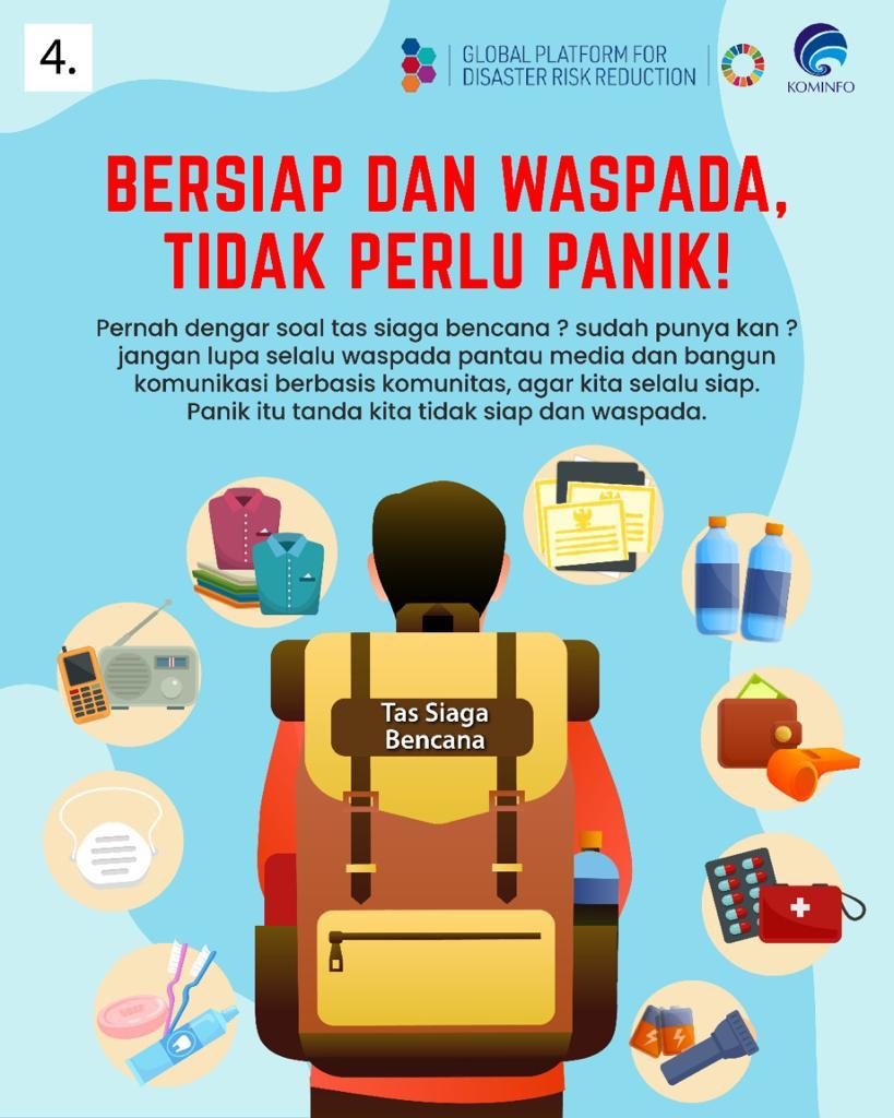 Ada banyak cara yang bisa kamu lakukan untuk menjadi individu yang siaga. 

Saling mendukung dalam proses antisipasi bencana penting, lho. Ingat bahwa bangsa kita adalah bangsa yang tangguh. 

Yuk kolaborasi siaga bencana!
@djikp

#BersamaWaspadaBencana