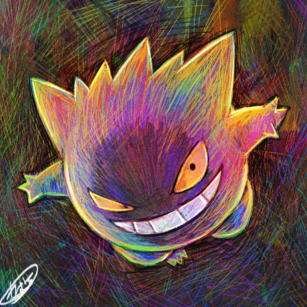 gengar pokemon (creature) grin no humans solo smile signature teeth  illustration images