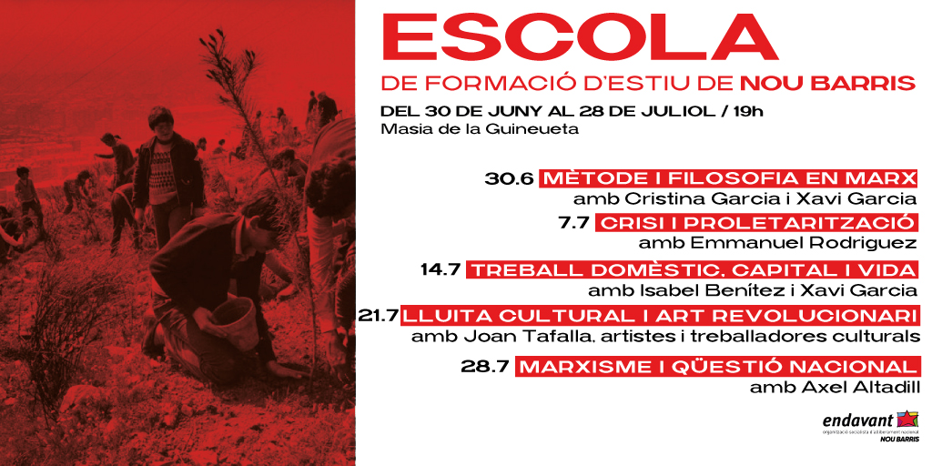 🌿 Escola de Formació d'Estiu de Nou Barris 

📅 30 de juny, 7, 14, 21 i 28 de juliol

📌 Masia de la Guineueta goo.gl/maps/zZWAgiRn5…

✍️ Inscripcions: cryptpad.fr/form/#/2/form/…

🧵Fil amb el programa👇