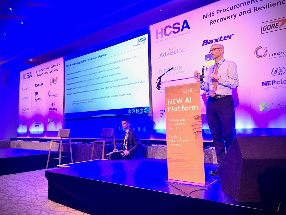 HCSAprocurement's tweet photo. Chris Holmes preparing to follow Andrew New on the #HCSASummer22 stage @NHSSupplyChain https://t.co/CjGbnNnG8g