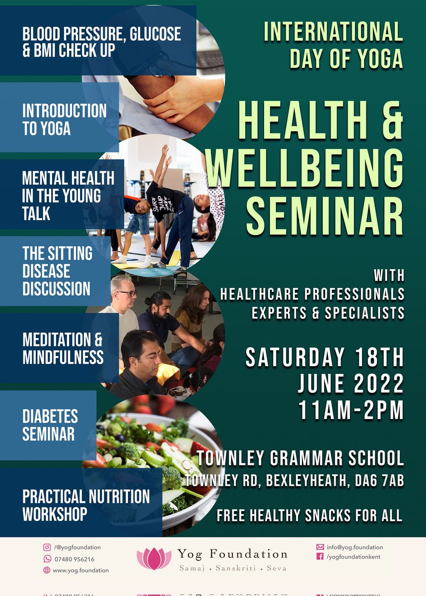 FREE Yoga and Health &amp; Wellbeing Seminar in Bexley on Saturday 18th June from 11am - 2pm. Free healthy snacks provided. All are welcome to attend.