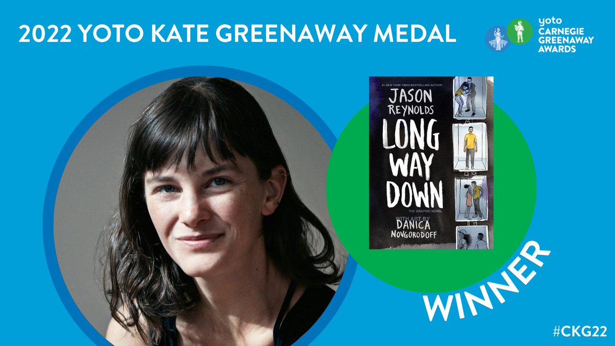 We are thrilled to announce the Long Way Down graphic novel as this year's Yoto Kate Greenaway Medal winner! Congratulations @DNovgorodoff! 🎉 @CILIPCKG @JasonReynolds83 #CKG22